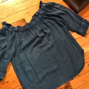 Off the shoulder jean colored top